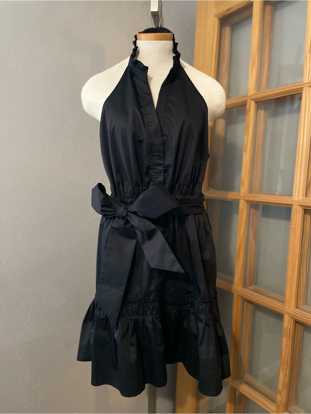 Boston Proper Black Halter Tie-Waist Mini Dress